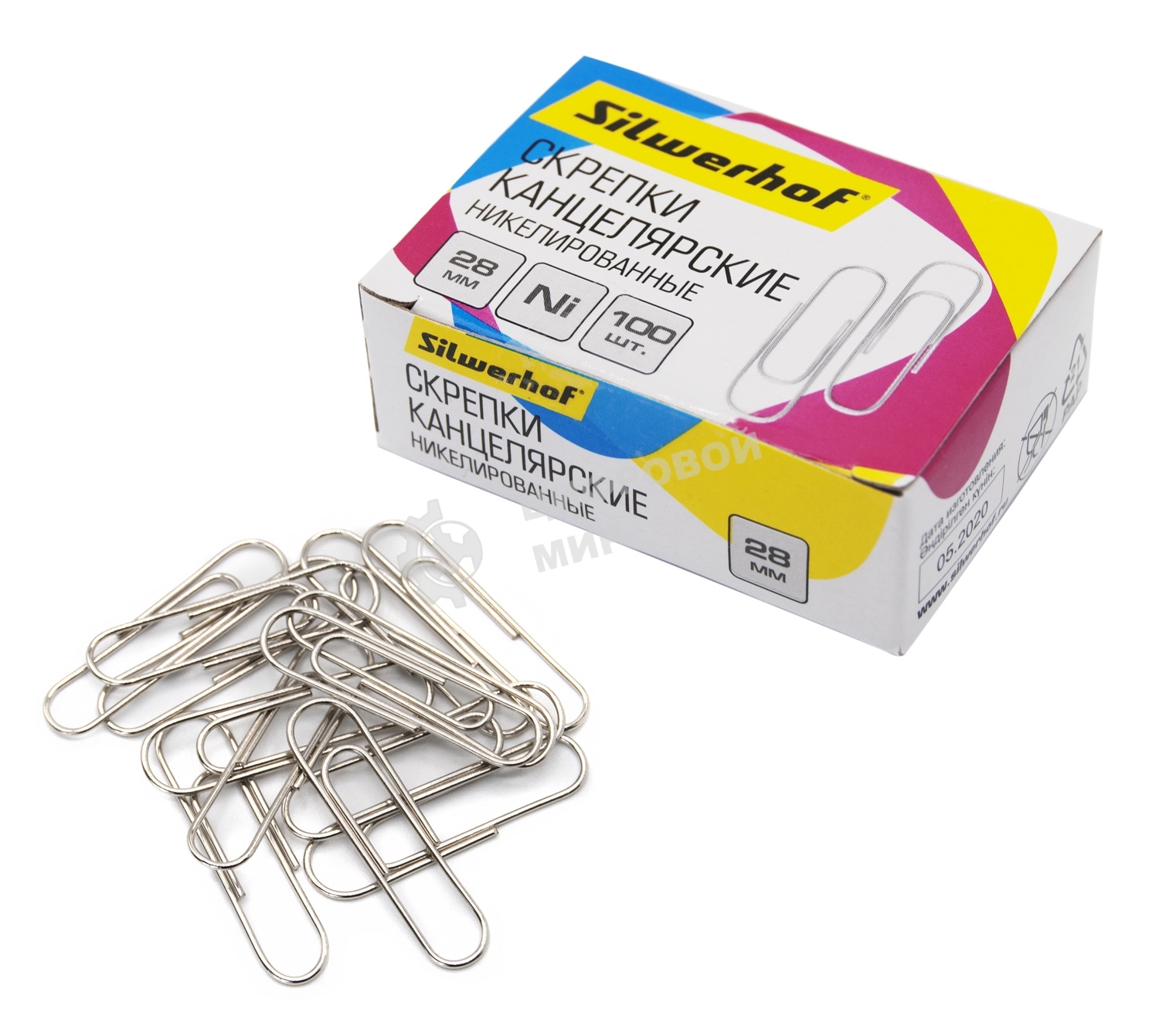 Скрепки Silwerhof 194041 никель 28мм (упаковка: 100 шт) картонная коробка