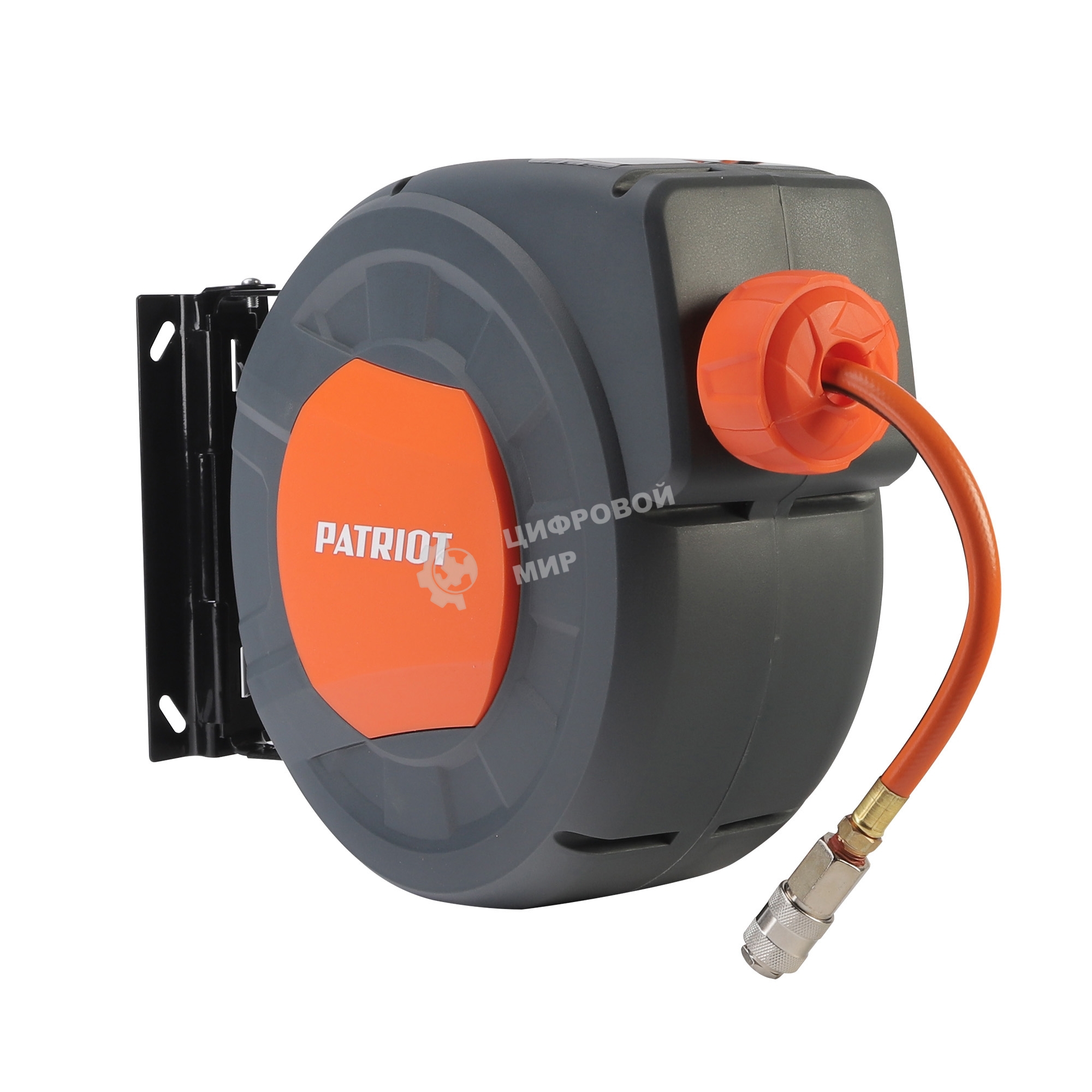 Шланг Patriot 520002425 пневматический армированный на автоматической катушке PHC 10/16 (прямой, ПВС армированный, длина 10 м, диаметр 10х16, раб/макс давление 10/20 бар, мин/макс температура -5/45С, быстросъем рапид, резьба 1/4)