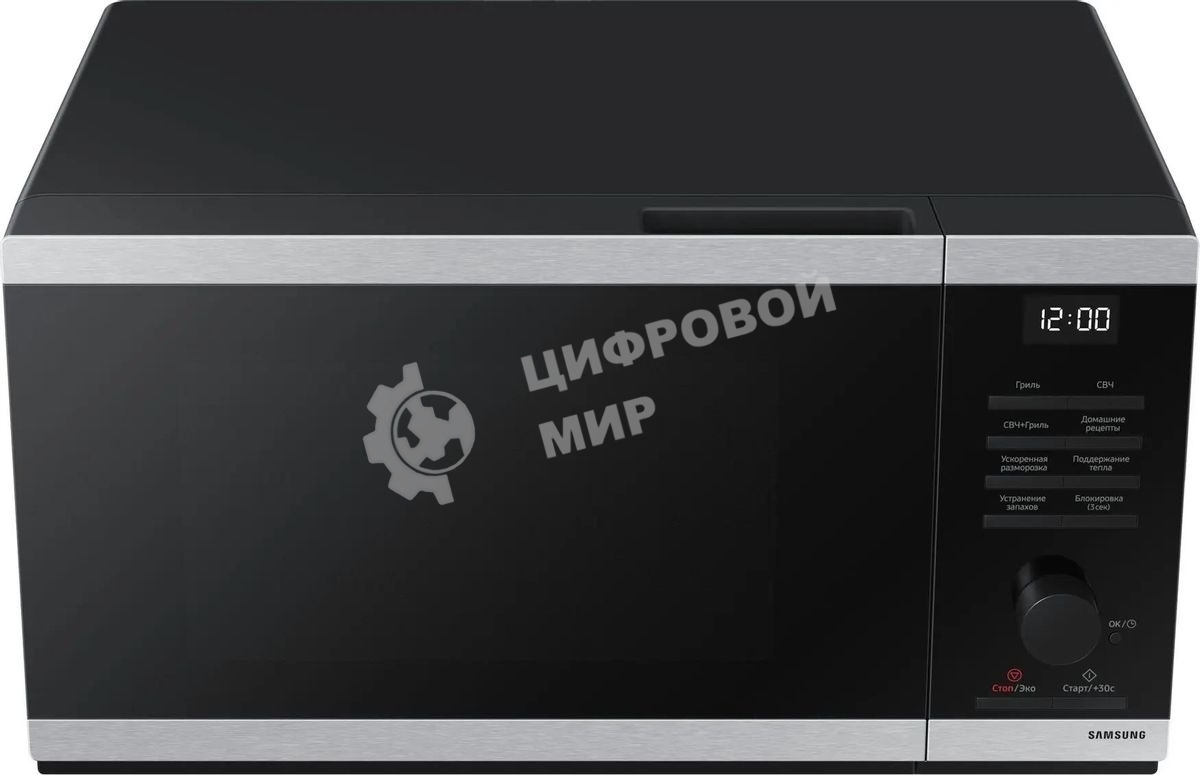 Микроволновая печь Samsung MG23DG4524ATBW нержавеющая сталь/черный 23 л, 800 Вт, переключатели - поворотный механизм