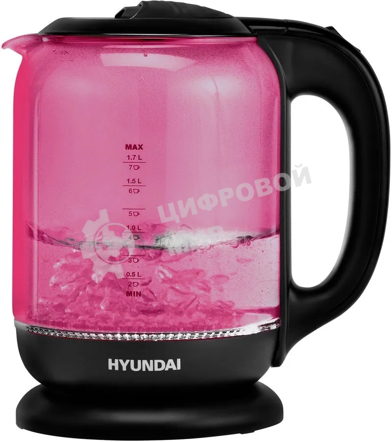 Чайник электрический Hyundai HYK-G4808 1.8 л, 2200 Вт, малиновый/черный (корпус: стекло)