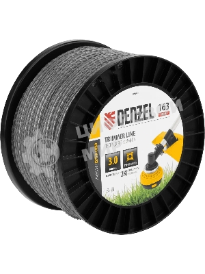 Леска для триммера Denzel двухкомпонентная витой квадрат, 3,0мм х 163м, на DIN катушке EXTRA CORD