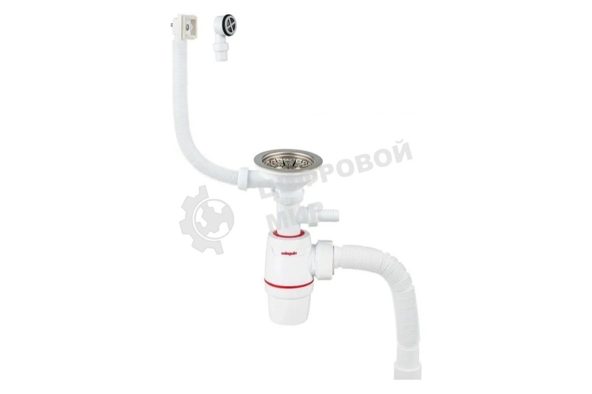 Сифон WIRQUIN NEO с нерж. чашкой D114мм, отводом для ст.м.,с универс. переливом,гофротрубой L800мм
