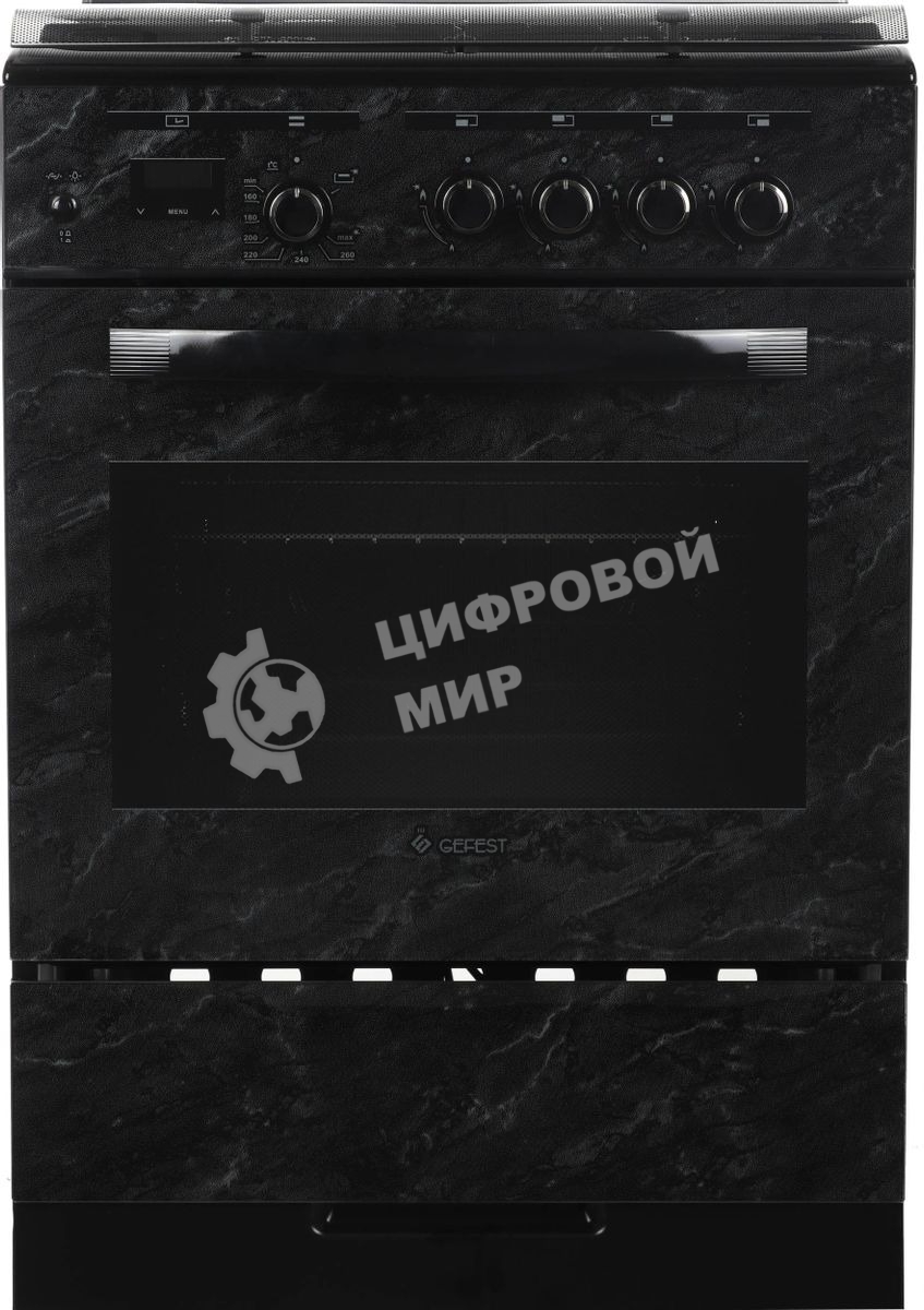 Плита газовая Gefest ПГ 6300-03 0053 мрамор черный, конфорок 4 шт, духовка 52 л, 60 см x 85 см x 60 см