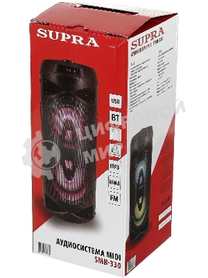 Акустическая система SUPRA SMB-330, 20Вт, с караоке, Bluetooth, FM, USB, черный