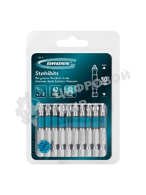 Бита Gross PH2х50 мм, сталь S2, кругл., 10 шт.