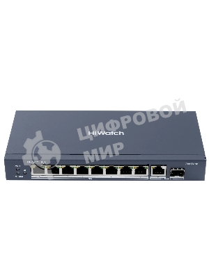 Коммутатор HiWatch DS-S1008GP, 8×1 Гбит/с PoE + 1×1 Гбит/с + 1×1 Гбит/с SFP, неуправляемый
