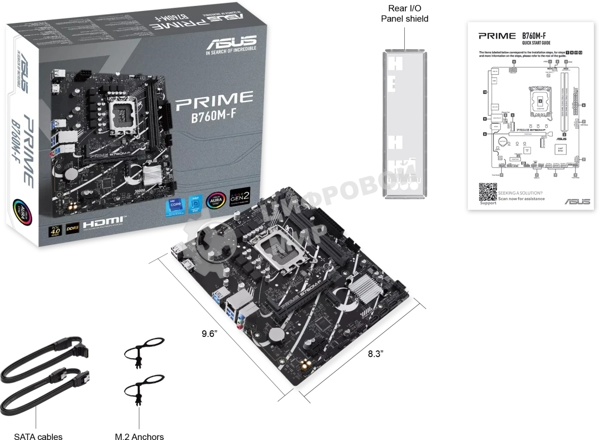 Материнская плата ASUS PRIME B760M-F, LGA 1700, Intel B760, 2xDDR5, 4xSATA, 2xM.2, 1xPCIe 4.0 x16, 1xPCIe 3.0 x1, 1xHDMI, 1x1Gb LAN, 4xUSB-A 5Gbps, 2xUSB-A 2.0, 7.1, mATX