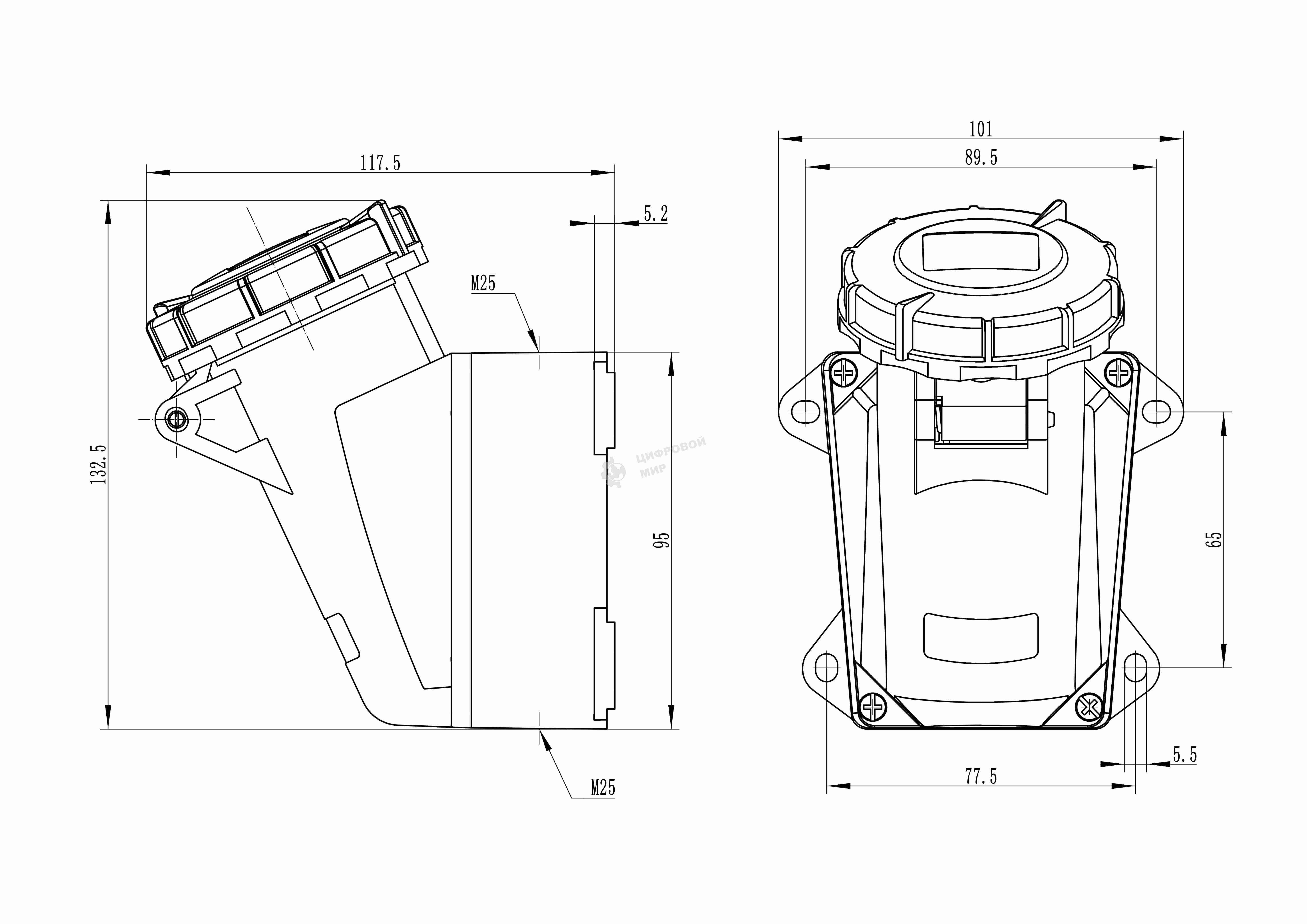 Розетка наружная DKC DIS5181653T 16А 230В 2P+E IP67