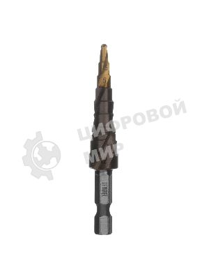 Сверло ступенчатое Denzel 4-5-6-7-8-9-10-11-12 мм, Р6М5К5, 6-гр. хвостовик 723612