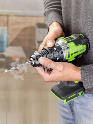 Дрель-шуруповерт аккумуляторная Greenworks GD24DD140 24V, 70/140Нм,Anti-kickback,2х4Ач,ЗУ,кор 3707607CUD