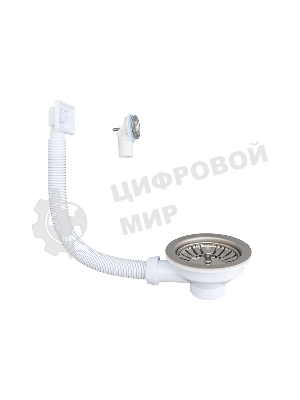 Сифон WIRQUIN NEO с нерж. чашкой D114мм, отводом для ст.м.,с универс. переливом,гофротрубой L800мм