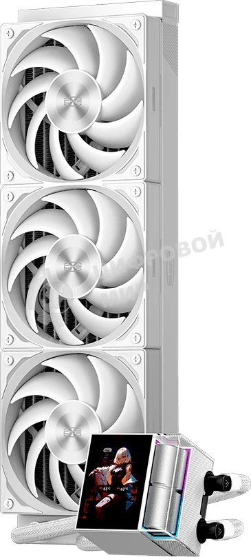 Система охлаждения Water Cooling System PCCooler DS360 Display WH (310W, 360мм, LED, белый, ARGb Pump/Fans: 3x120мм, 90.56CFM, 39.8dBA, 2500RPM/Pump height 65мм, 15dBA, 2600RPM, Rad thickness 27мм/S: 1851, 1700, 1200, 115X, AM5, AM4)