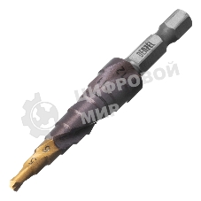 Сверло ступенчатое Denzel 4-5-6-7-8-9-10-11-12 мм, Р6М5К5, 6-гр. хвостовик 723612