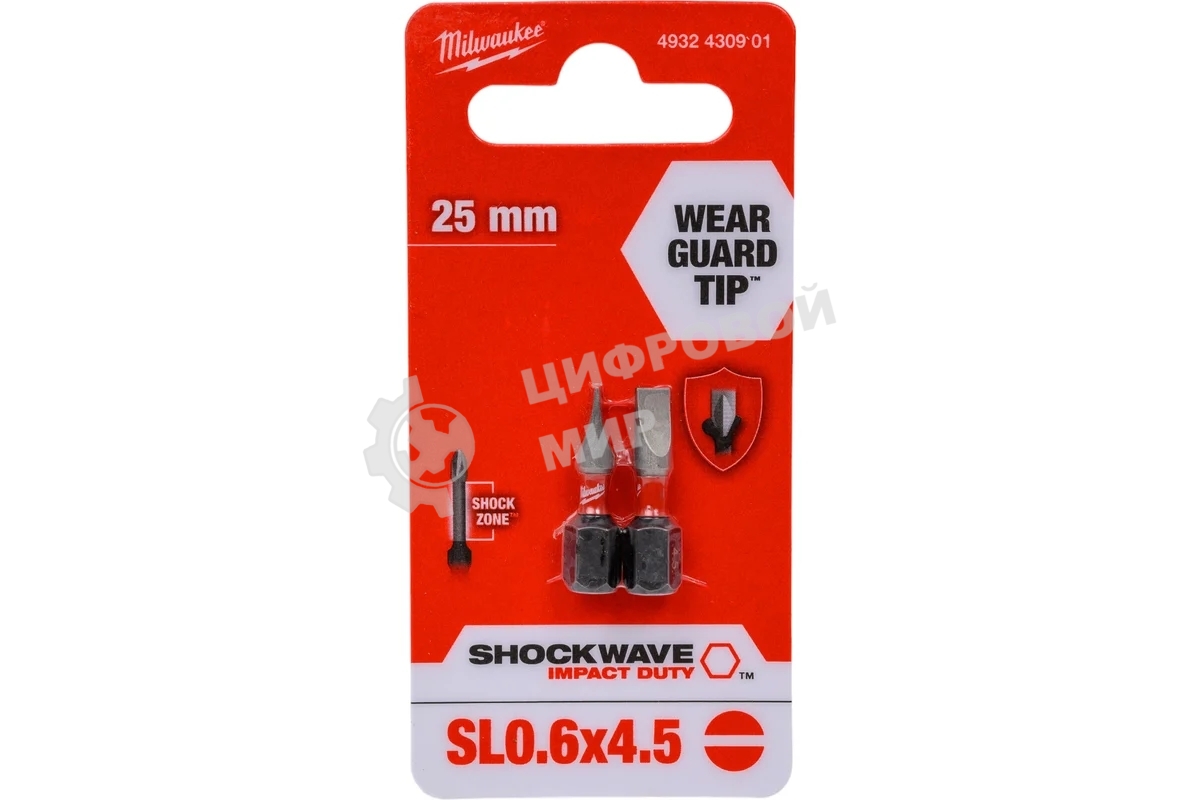 Бита Milwaukee Shockwave SL0.6x4.5 25мм 2шт (4932430901)