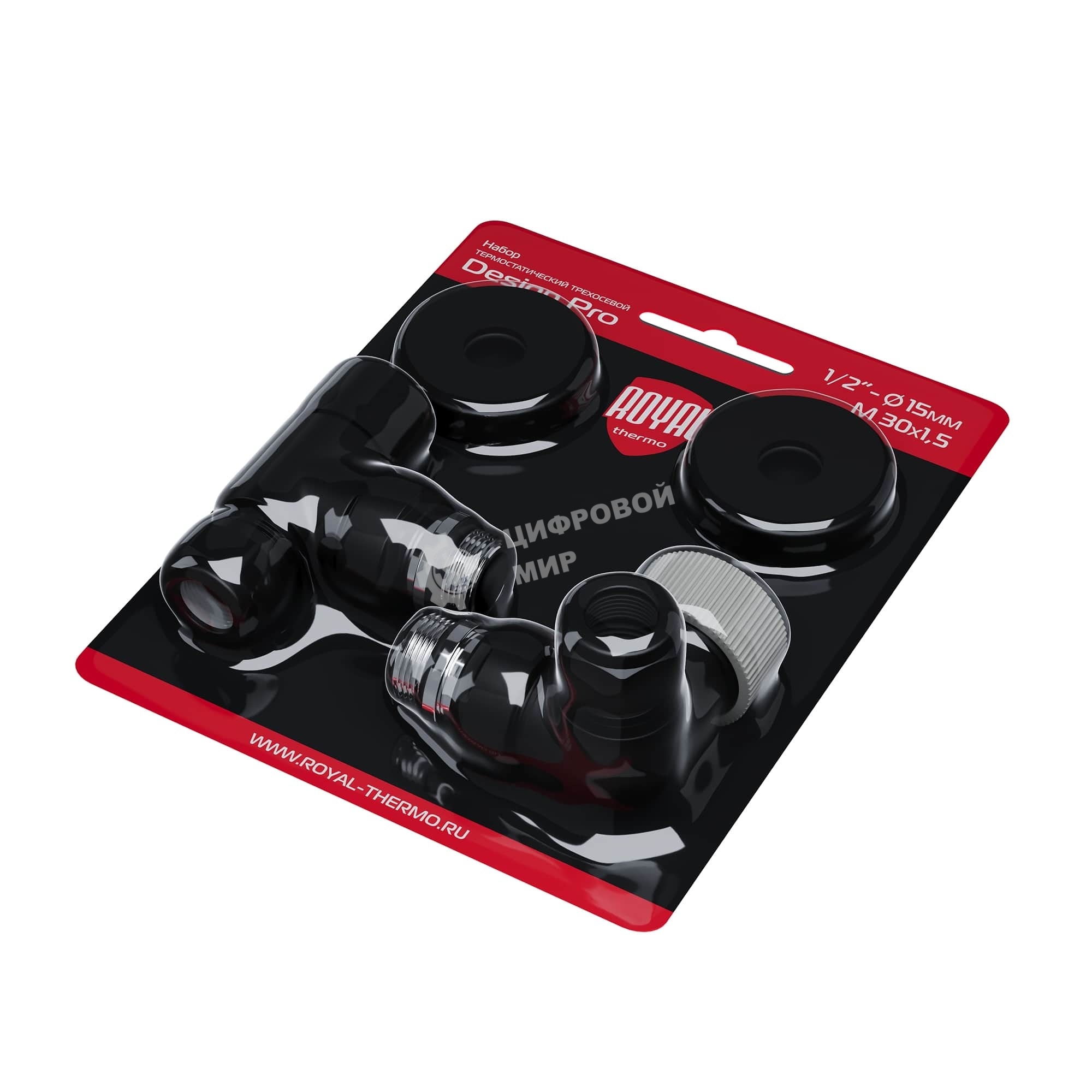 Набор термостатический трехосевой Royal Thermo Design Pro 15мм М30х1,5 черный