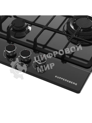 Варочная поверхность Kuppersberg, газ, High-Tech, 45 см, автоматический электроподжиг, газ-контроль, SABAF конфорки, чугунные решетки, WOK конфорка, цвет черный, цвет фурнитуры черный