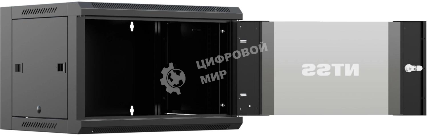 Шкаф коммутационный NTSS (NTSS-W9U6060GS-BL) настенный 9U 570x600мм пер.дв.стекл 60кг черный 22кг