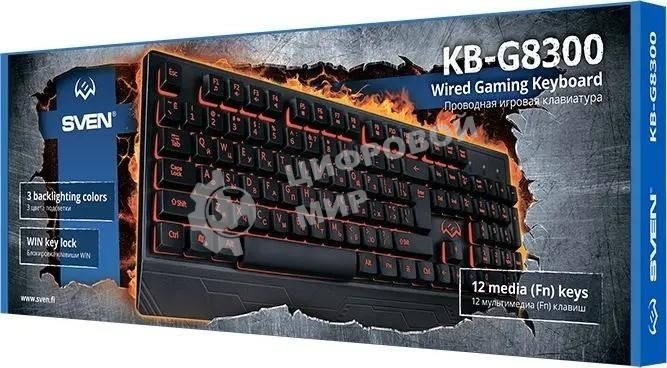Клавиатура проводная игровая SVEN KB-G8300, USB, c подставкой для запястий, черный