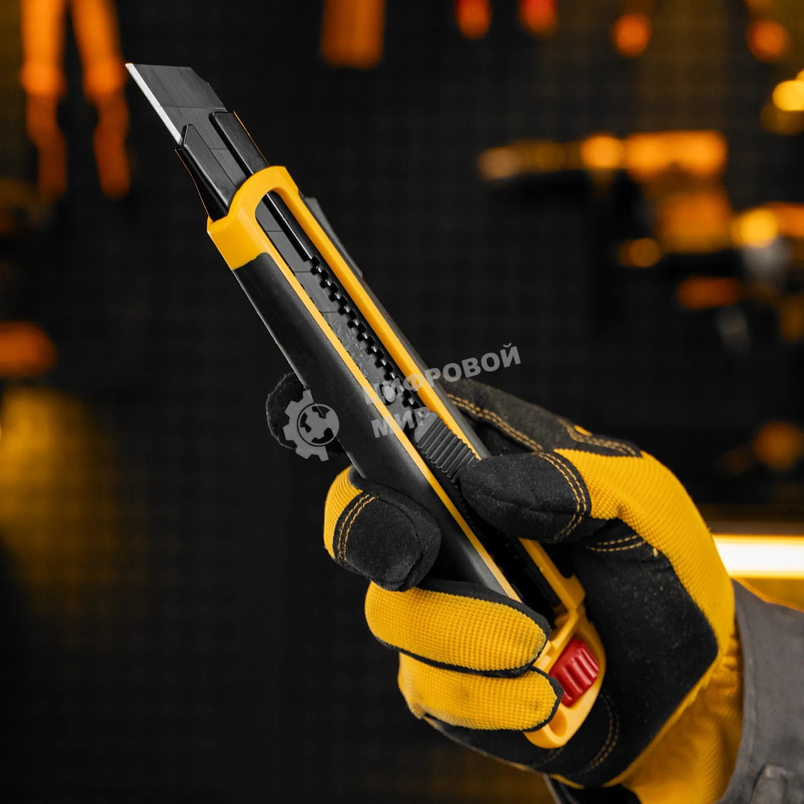 Нож Denzel 25 мм, сменное лезвие, SK4, корпус из ABS + TPR, торцевой зажим