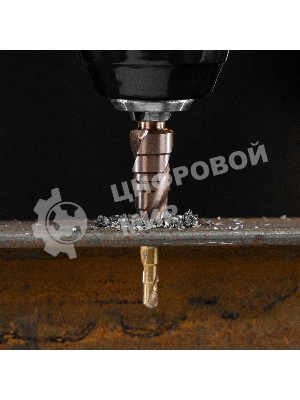 Сверло ступенчатое Denzel 4-5-6-7-8-9-10-11-12 мм, Р6М5К5, 6-гр. хвостовик 723612