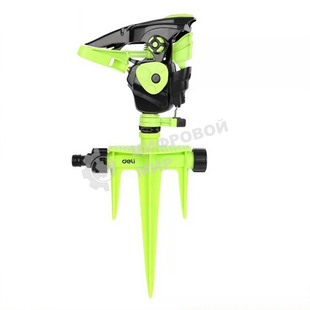 Дождеватель-разбрызгиватель импульсный на 3-х пиках Deli DL581302 площадь орошения до 490кв.м, сектор полива 0-360 град, диаметр шланга 3/4