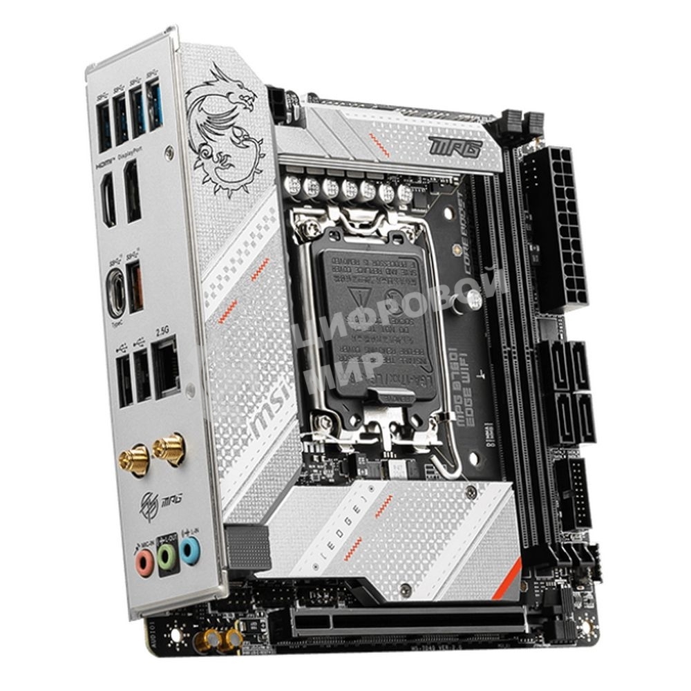 Материнская плата MSI MPG B760I EDGE WIFI, LGA 1700, Intel B760, 2xDDR5, 4xSATA, 2xM.2, 1xPCIe 5.0 x16, 1xHDMI, 1xDP, 1x 2.5Gb LAN, 4xUSB-A 3.2 Gen 1, 1xUSB-A 3.2 Gen 2, 2xUSB-A 2.0, 1xUSB-C 3.2 Gen 2, 3x3.5 мм, 7.1, Mini-ITX