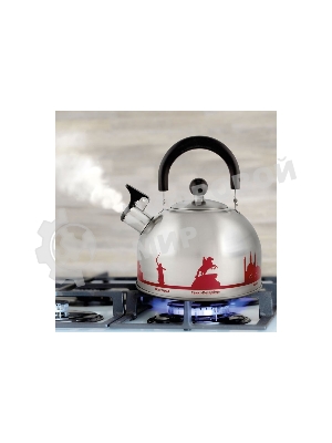 Чайник из нерж. стали MALLONY ГОРОДА РОССИИ со свистком 2,5 л, с рисунком, меняющим цвет