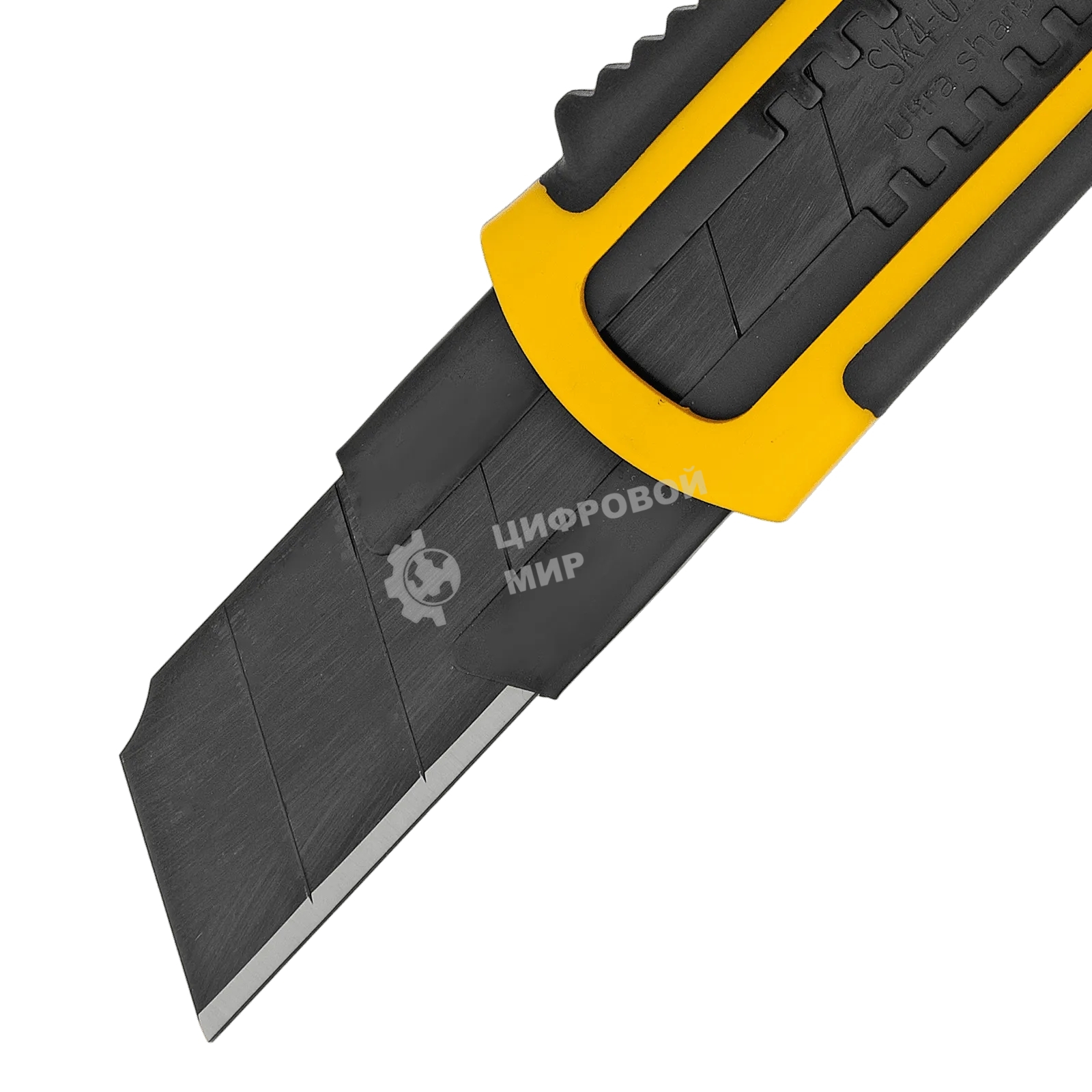 Нож Denzel 25 мм, сменное лезвие, SK4, корпус из ABS + TPR, торцевой зажим