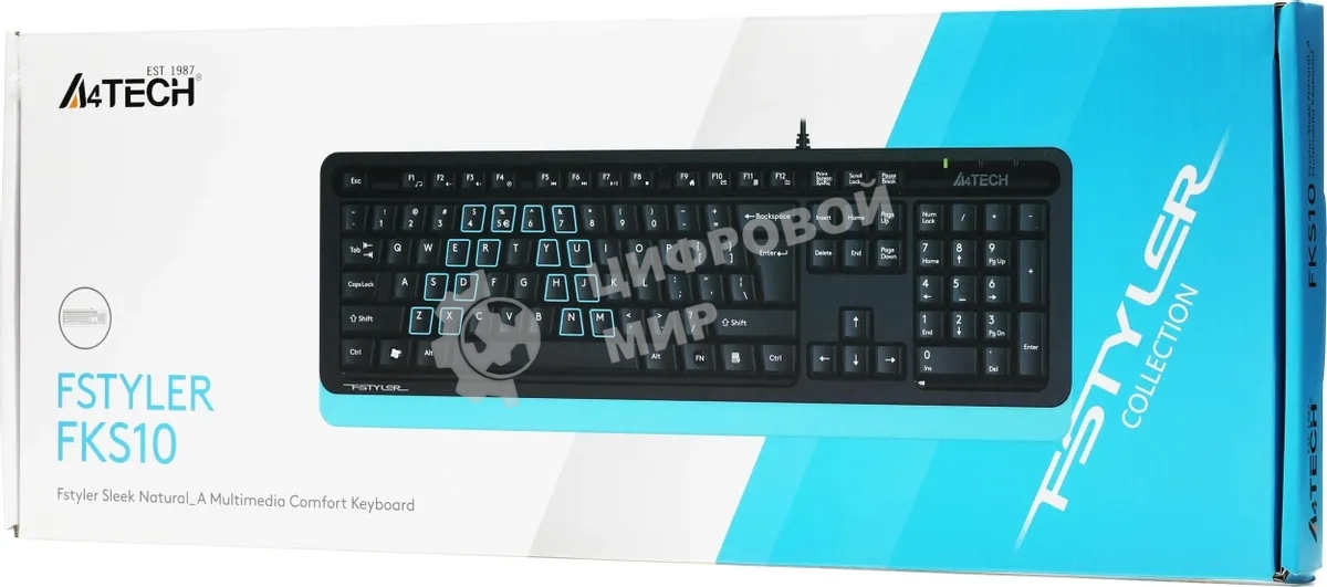 Клавиатура проводная A4Tech Fstyler FKS10, USB, черный/синий