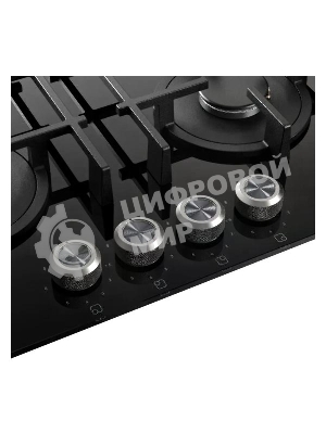 Варочная поверхность Kuppersberg FG 68 B газ, High-Tech, 60 см, автоматический электроподжиг, газ-контроль, форсунки под сжиженый газ, механическое/сенсорное управление, таймер, блокировка панели управления, подсветка панели управления, SABAF конфорки, чугунные решетки, цвет черный, цвет фурнитуры черно-серебристый