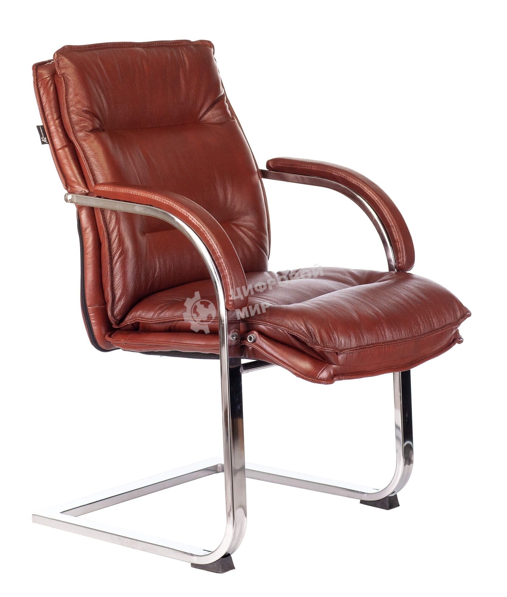 Кресло офисное Бюрократ T-9927SL-LOW-V Leather Eichel светло-коричневый, кожа, низк. спин. полозья металл хром