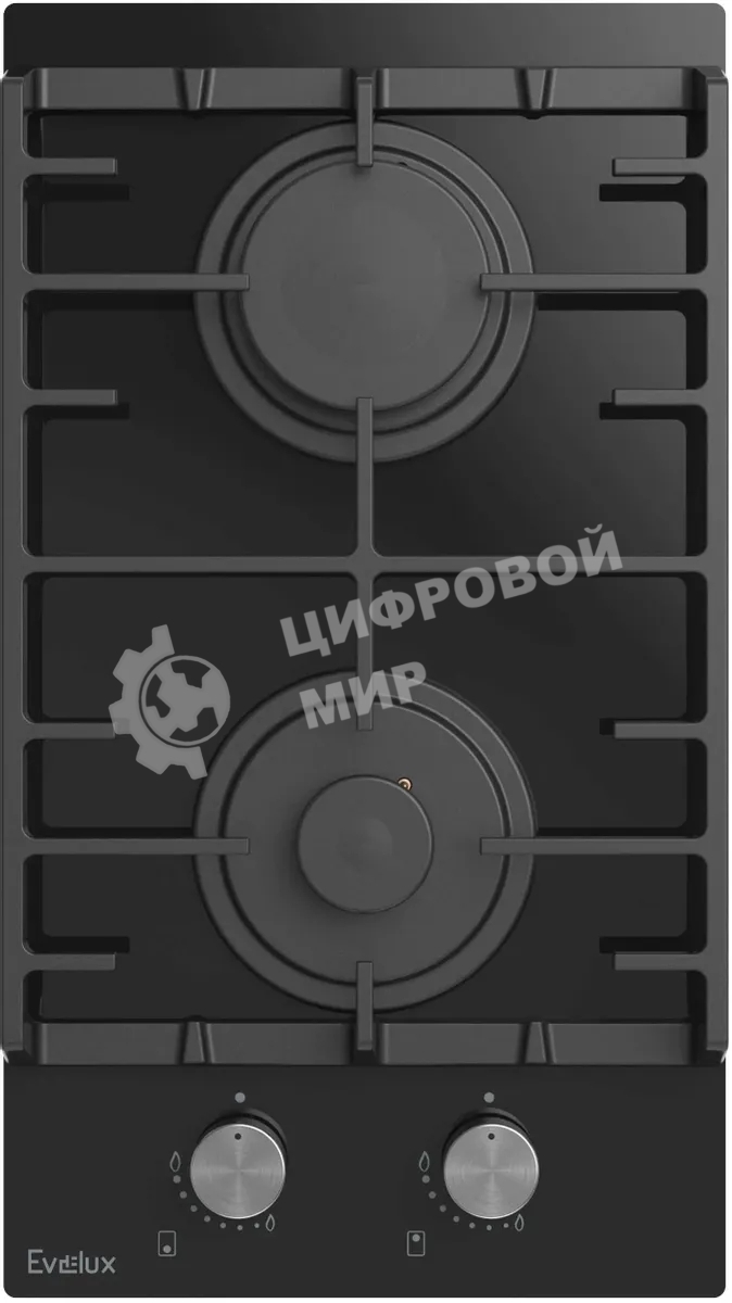 Газовая варочная панель EVELUX HEG 360 BG, Hi-Tech, 30 см, 2 конфорки, газ-контроль, электроподжиг, черный