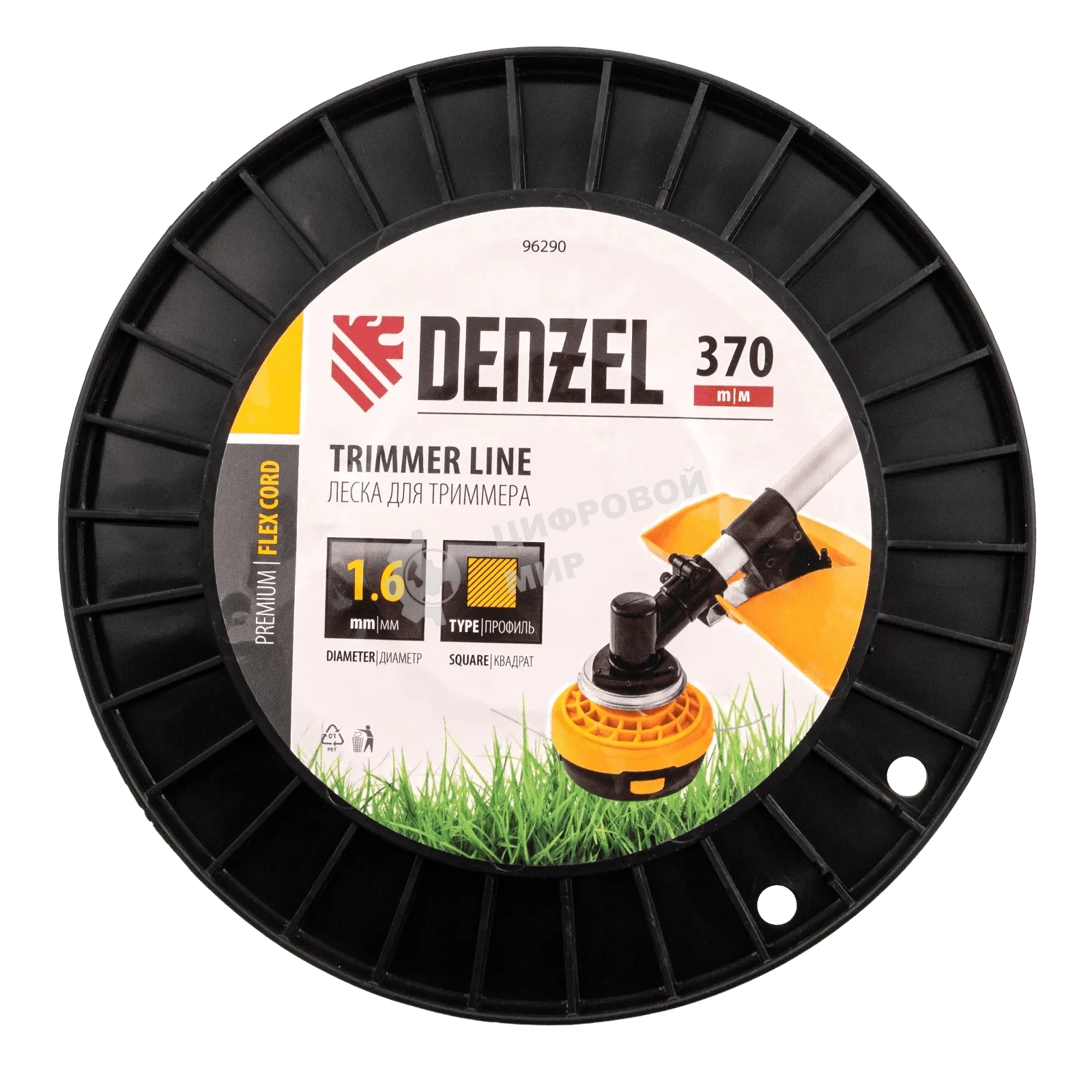 Леска для триммера Denzel квадрат 1,6мм х 370м, на DIN катушке FLEX CORD