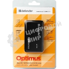 Кард-ридер Defender Optimus/черный/CF/MMC/MS/MS Duo/MS Micro M2/MS Pro/MS Pro Duo/RS-MMC/SD/SDHC/micro-SD/mini-SD/miсro-SDHC/USB 2.0 A(M)/черный