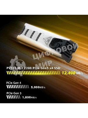 Накопитель SSD Patriot PV553, 4Tb, PCIe 5.0 x4, M.2 2280, NVMe, R/W 12400/11800, с активным охлаждением