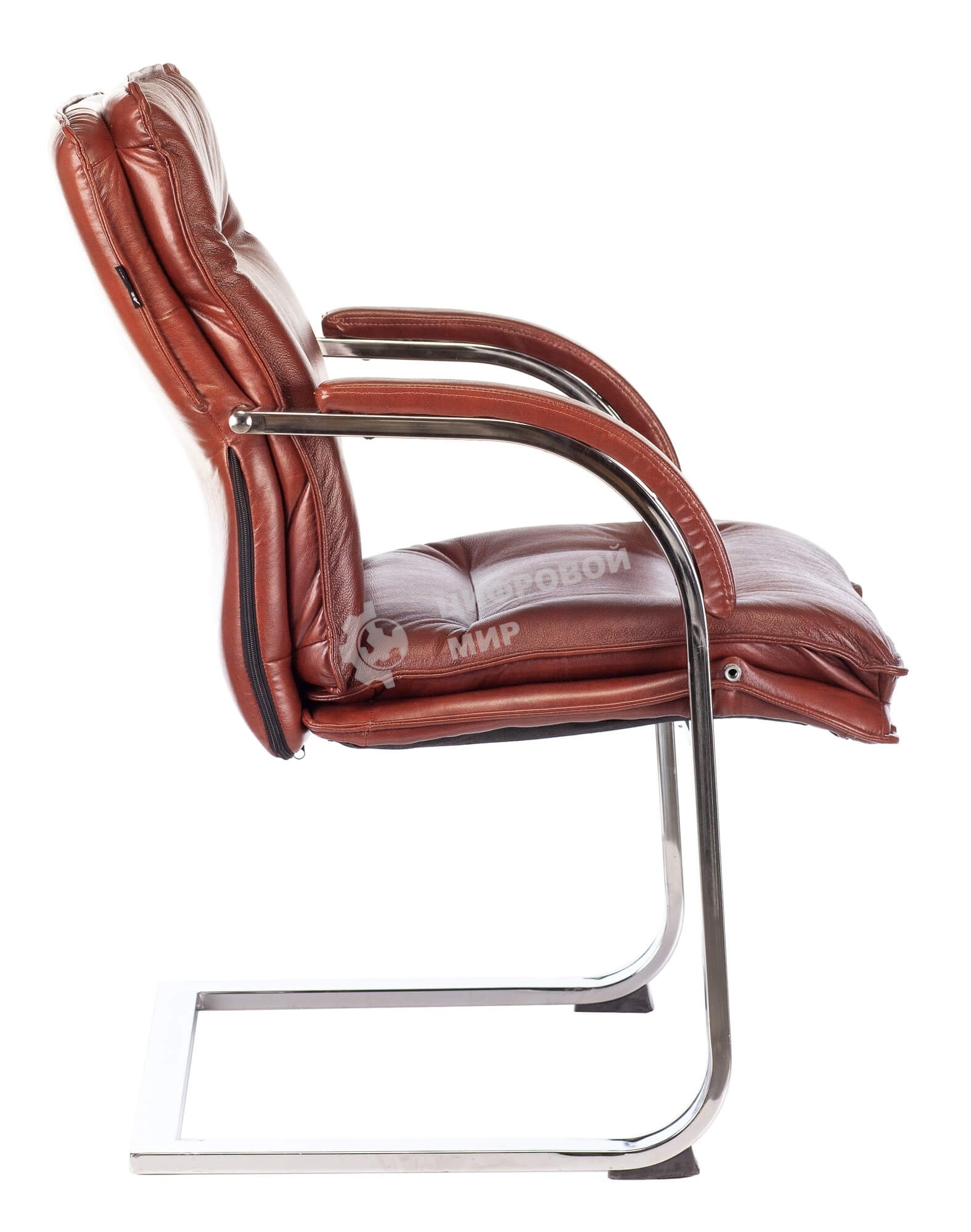 Кресло офисное Бюрократ T-9927SL-LOW-V Leather Eichel светло-коричневый, кожа, низк. спин. полозья металл хром