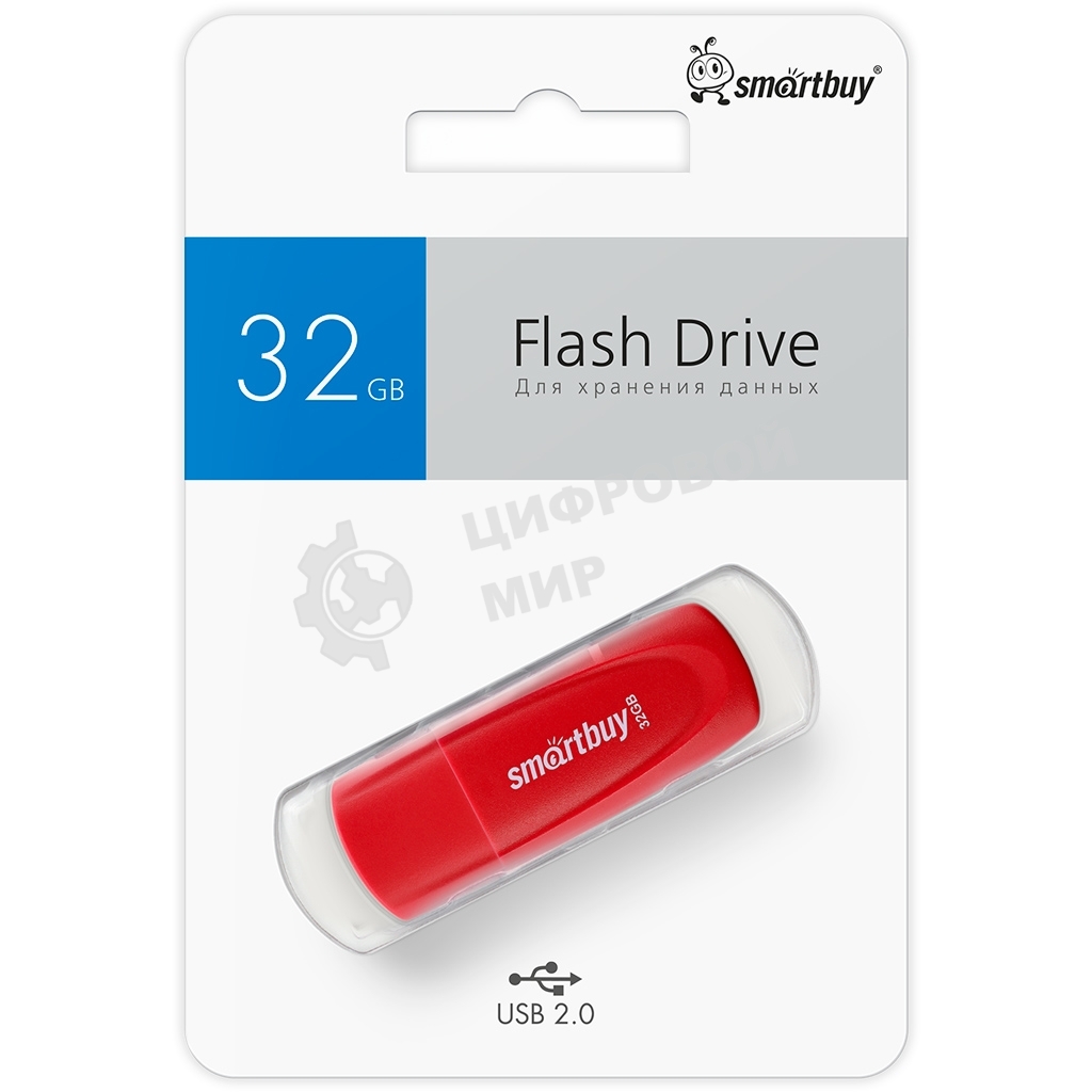Флешка USB Smartbuy Scout Red (SB032Gb2SCR), 32Gb, USB 2.0, R/W 15/8, красный