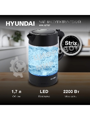 Чайник электрический Hyundai HYK-G7707 1.7л. 2200Вт графит корпус: стекло