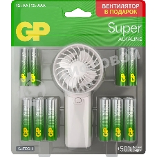 Батарея GP Super 15A/24A/FANWETA21-2CRSBC24 AA/AAA (промо:Вентилятор в подарок) (24шт) блистер