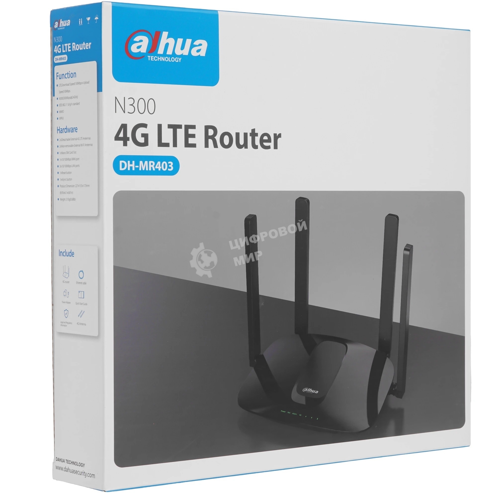 Роутер Dahua DH-MR403/до 300 Мбит/2,4 ГГц/1 порт WAN/3 порта LAN/слот для SIM-карты/черный (DH-MR403)