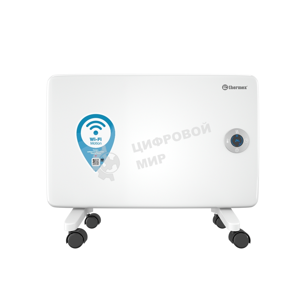 Конвектор электрический Thermex Frame 1000E белый, 1000 Вт, 15 м2, термостат, дисплей, WiFi
