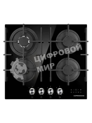 Варочная поверхность Kuppersberg FG 68 B газ, High-Tech, 60 см, автоматический электроподжиг, газ-контроль, форсунки под сжиженый газ, механическое/сенсорное управление, таймер, блокировка панели управления, подсветка панели управления, SABAF конфорки, чугунные решетки, цвет черный, цвет фурнитуры черно-серебристый