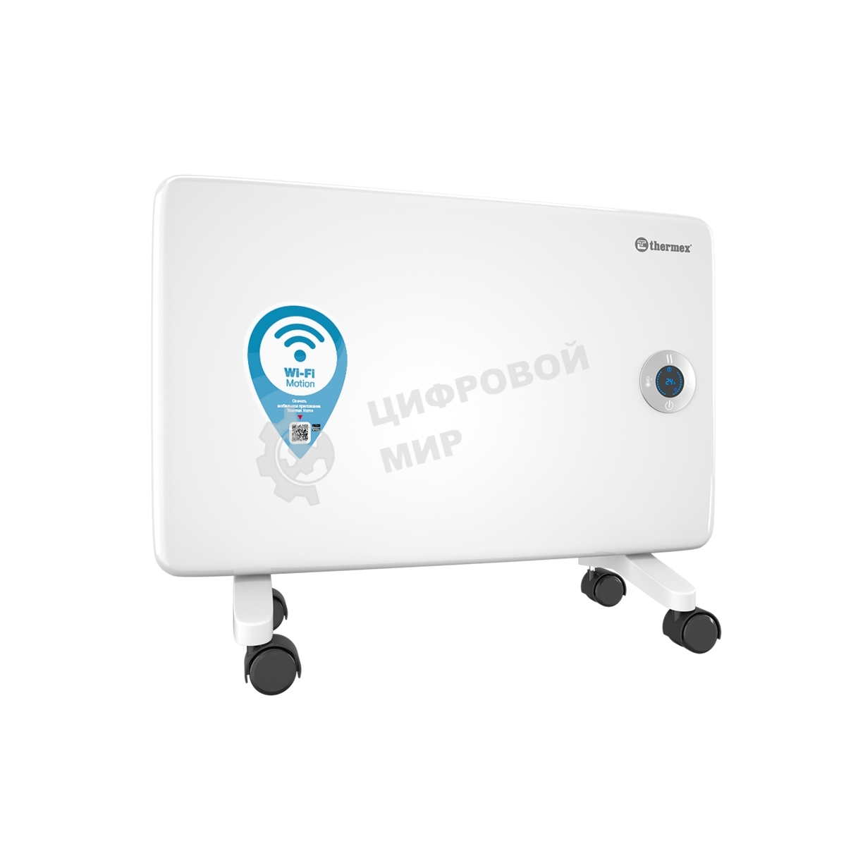 Конвектор электрический Thermex Frame 1000E белый, 1000 Вт, 15 м2, термостат, дисплей, WiFi