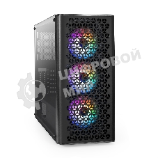 Компьютерный корпус Miditower ExeGate EVO-9202 (ATX, без БП, с окном, 1*USB+1*USB 3.0, аудио, 3 вент. 12см с RGb подсветкой)