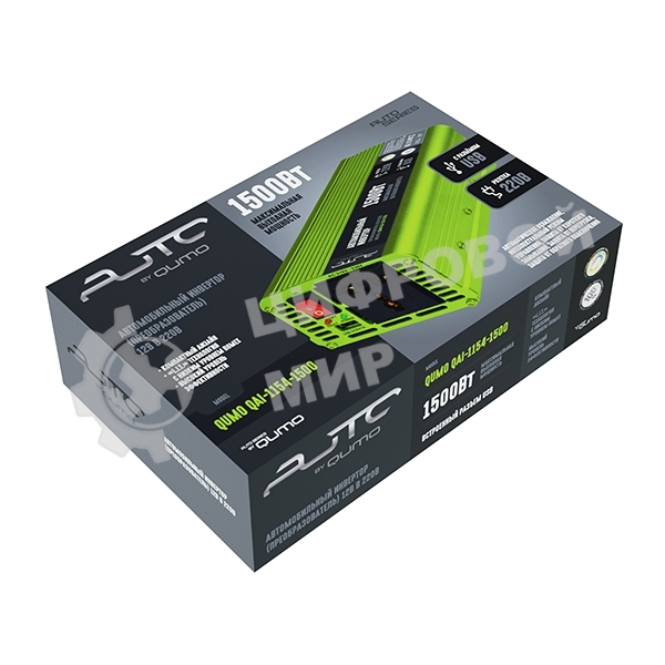 Автомобильный инвертор (преобразователь) 12В в 220В, Модель QUMO QAI-1154-1500 (AVCN-Q1500)