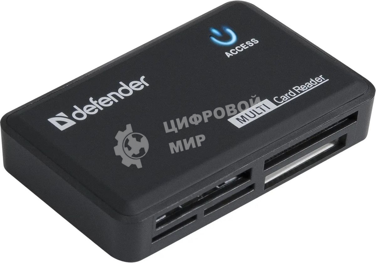 Кард-ридер Defender Optimus/черный/CF/MMC/MS/MS Duo/MS Micro M2/MS Pro/MS Pro Duo/RS-MMC/SD/SDHC/micro-SD/mini-SD/miсro-SDHC/USB 2.0 A(M)/черный