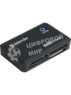 Кард-ридер Defender Optimus/черный/CF/MMC/MS/MS Duo/MS Micro M2/MS Pro/MS Pro Duo/RS-MMC/SD/SDHC/micro-SD/mini-SD/miсro-SDHC/USB 2.0 A(M)/черный