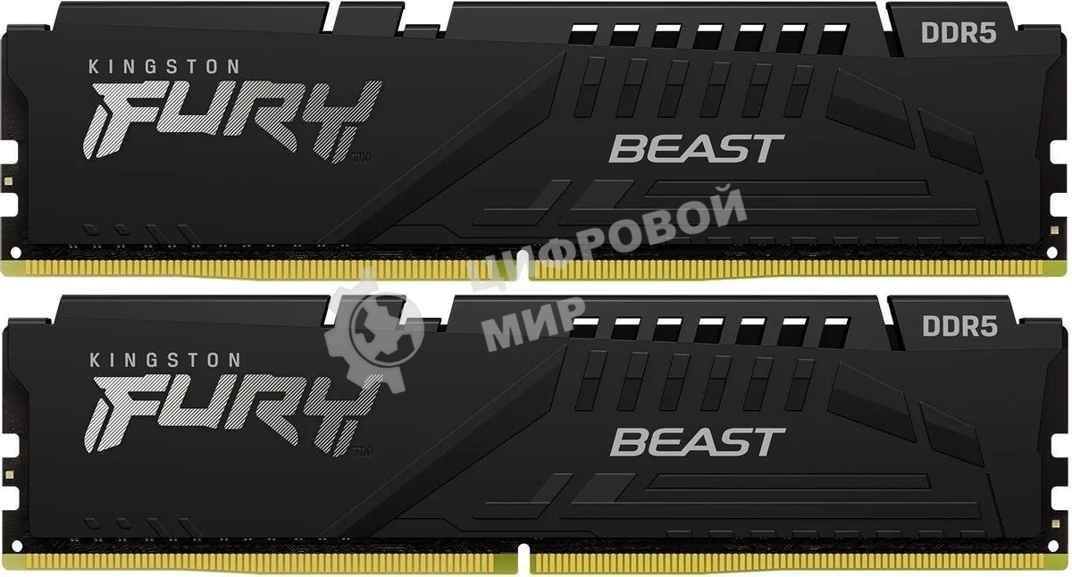 Оперативная память Kingston Fury Beast, DDR5, 64Gb (2x32 GB), 6400 MHz, CL32, DIMM, радиатор, черный