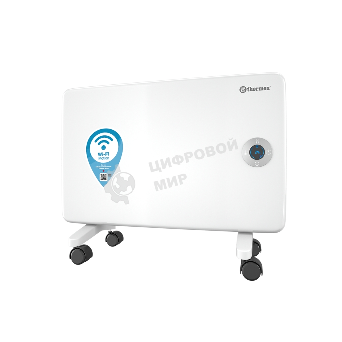 Конвектор электрический Thermex Frame 1000E белый, 1000 Вт, 15 м2, термостат, дисплей, WiFi