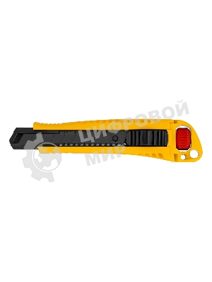 Нож Denzel 18 мм, сменное лезвие, SK4, корпус из цинкового сплава + TPR, торцевой зажим